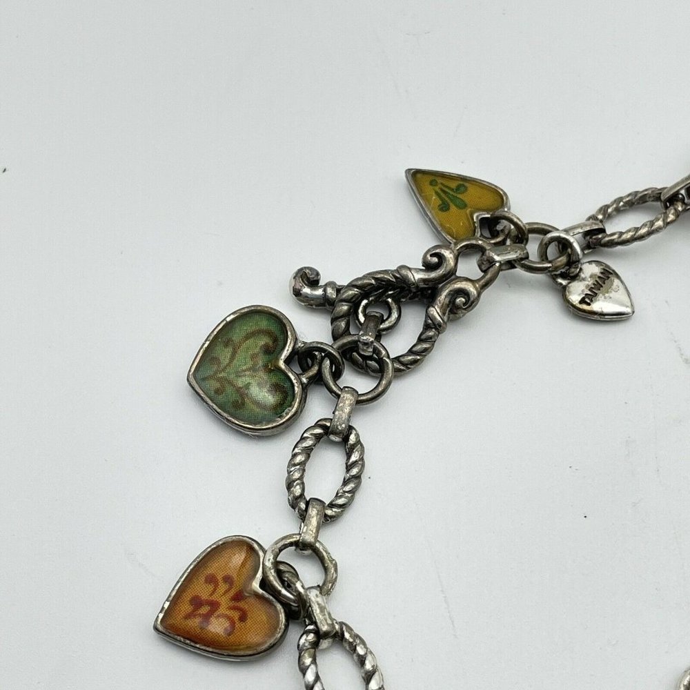 Enameled Heart Inspirational Charm Bracelet Silver Tone Toggle Closure - Picture 4 of 10